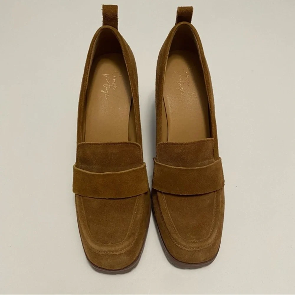 Crown Vintage Brown Suede Block Heel Loafers